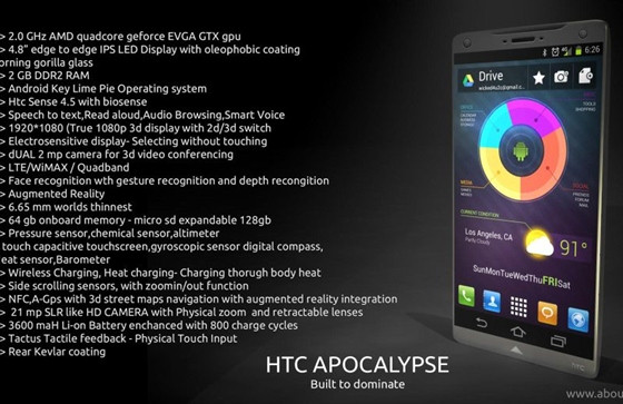 HTC Apocalypse: Nhà thiết kế Rahul Sharma (Ấn Độ) giới thiệu mẫu ý tưởng HTC Apocalypse chạy hệ điều hành Android 4.0. HTC Apocalypse: Nhà thiết kế Rahul Sharma (Ấn Độ) giới thiệu mẫu ý tưởng HTC Apocalypse chạy hệ điều hành Android 4.0.