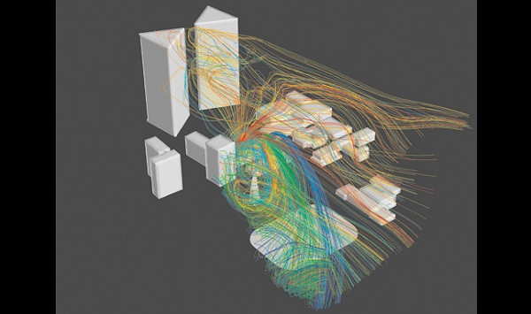 Mô phỏng hướng gió thổi tại tháp làm mát của một nhà máy hạt nhân. Hướng gió được tạo hình bằng những đường như sợi chỉ, nhiều màu sắc thể hiện mức độ nhiễm độc khác nhau do nước thoát ra từ tháp làm mát. Người ta tái tạo lại chúng trên máy tính giúp giới khoa học tính toán mức độ ô nhiễm của các khu vực xung quanh nhà máy hạt nhân, từ đó tìm ra biện pháp giải quyết hiệu quả hơn. Mô phỏng hướng gió thổi tại tháp làm mát của một nhà máy hạt nhân. Hướng gió được tạo hình bằng những đường như sợi chỉ, nhiều màu sắc thể hiện mức độ nhiễm độc khác nhau do nước thoát ra từ tháp làm mát. Người ta tái tạo lại chúng trên máy tính giúp giới khoa học tính toán mức độ ô nhiễm của các khu vực xung quanh nhà máy hạt nhân, từ đó tìm ra biện pháp giải quyết hiệu quả hơn.