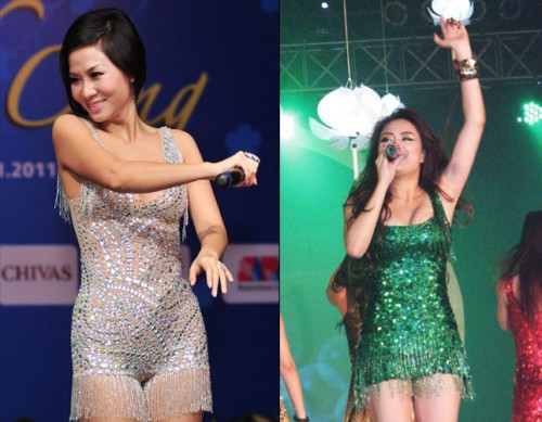 Hoàng Thuỳ Linh và Thu Minh với những bộ tua rua siêu ngắn.