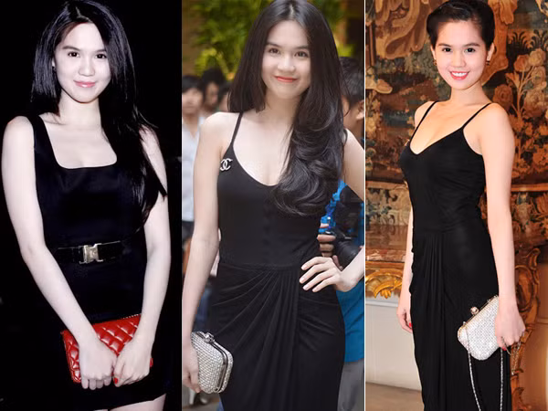 Chất liệu váy màu đen làm nổi bật làn da "trắng không tì vết" của Ngọc Trinh.
