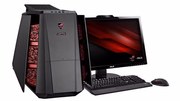 Asus ROG TYTAN CG8890: Máy bàn thường không thu hút được sự chú ý của nhiều người nhưng ROG TYTAN CG8890 lại là ngoại lệ. Chiếc desktop cao cấp dành cho game thủ của Asus không chỉ có cấu hình khủng mà còn có thiết kế sắc cạnh và mạnh mẽ. Hai mặt bên của thùng máy có thể mở ra như hai cái mang cá, để lộ ra 6 quạt tản nhiệt màu đỏ bên trong cho tính thẩm mỹ cao. CG8890 dùng chip cao cấp 6 nhân Core i7-3960X, card đồ họa GeForce GTX 690 của Nvidia và được làm mát bằng chất lỏng.