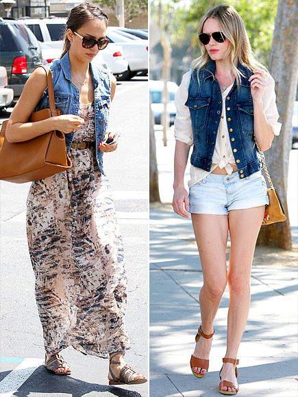 Cùng một chiếc áo ghi lê bò khoác ngoài nhưng với 2 cách kết hợp khác nhau tạo nên cho Jessica Alba và Kate Bosworth mỗi người một vẻ. Cùng một chiếc áo ghi lê bò khoác ngoài nhưng với 2 cách kết hợp khác nhau tạo nên cho Jessica Alba và Kate Bosworth mỗi người một vẻ.