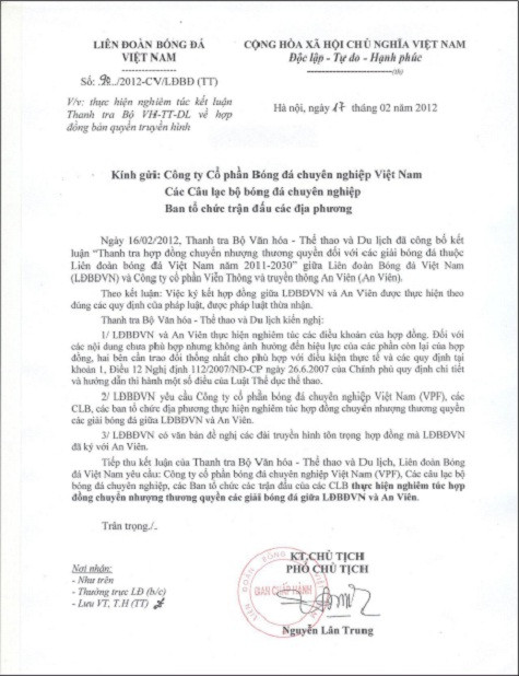 Công văn số 90 của VFF Công văn số 90 của VFF