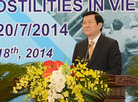 Chủ tịch nước Trương Tấn Sang tại Lễ kỷ niệm cấp quốc gia 60 năm Ngày ký Hiệp định Geneva về đình chỉ chiến sự tại Việt Nam (20/7/1954-20/7/2014).