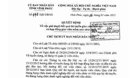 QĐ số 448 của UBND tỉnh Vĩnh Phúc được ban hành đã kịp thời đảm bảo quyền lợi của thí sinh. QĐ số 448 của UBND tỉnh Vĩnh Phúc được ban hành đã kịp thời đảm bảo quyền lợi của thí sinh.
