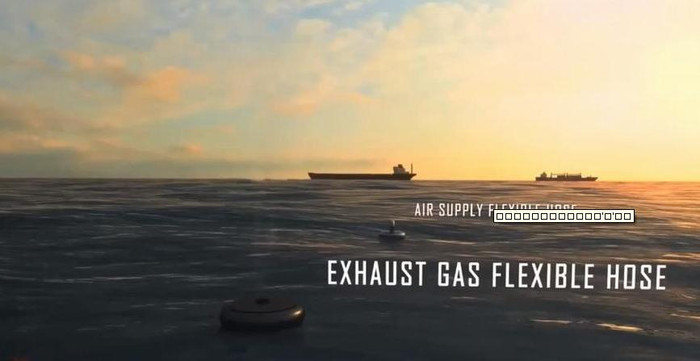 Miệng đường ống hút khí kiểu phao tiêu nổi trên mặt biển, nếu không lại gần rất khó có thể quan sát được Miệng đường ống hút khí kiểu phao tiêu nổi trên mặt biển, nếu không lại gần rất khó có thể quan sát được