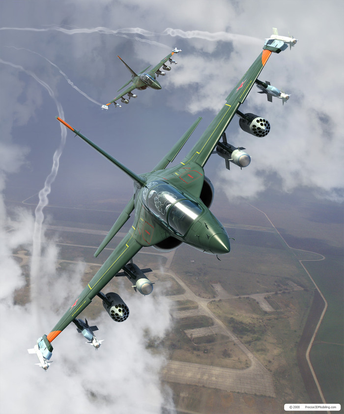 Máy bay huấn luyện Yak-130 trên bầu trời.