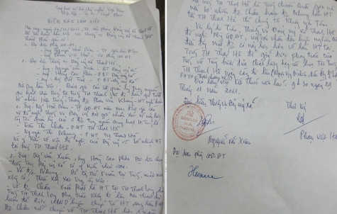 Biên bản cuộc trao đổi giữa lãnh đạo xã Thanh Hà và cán bộ phòng giáo dục huyện Thanh Chương do ông Nguyễn Văn Xuân - Bí thư Đảng ủy xã Thanh Hà tự viết, ký và đóng dấu có nội dung khác với nguyện vọng của thầy Kháng