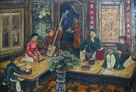 Các nhà nghiên cứu về sự ra đời của ca trù, đều thống nhất khẳng định loại hình diễn xướng này có từ thời Lý, phát triển hưng thịnh ở đời nhà Lê. Theo “Việt sử tiêu án” của Ngô Thì Sĩ, đời vua Lý Thái Tổ (1010-1028) có ca nhi là Đào Thị hát rất hay, từng được vua ban thưởng. Sau này, người ta mộ danh Đào Thị nên ca nhi được gọi là đào nương. Đến đời Lê, có một danh ca là Bạch Hoa cùng chồng là Đinh Lễ sáng tạo ra chiếc đàn đáy, chế ra âm luật, làm rạng rỡ cho giáo phường, thu nhận nhiều đệ tử; khi qua đời được giới ca nhi suy tôn là Tổ cô đầu (Ảnh: Internet).