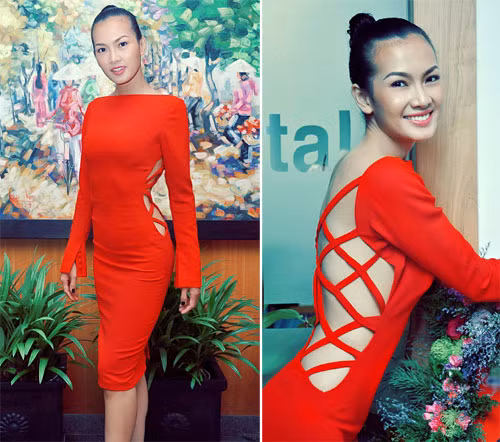 Anh Thư nóng bỏng trong chiếc váy đỏ với khoảng hở lưng táo bạo.