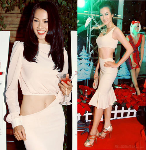 Anh Thư khoe rốn với chiếc váy lệch eo rất "dị". Xem thêm:Những chiếc cằm bỗng "biến hình" của Sao Việt