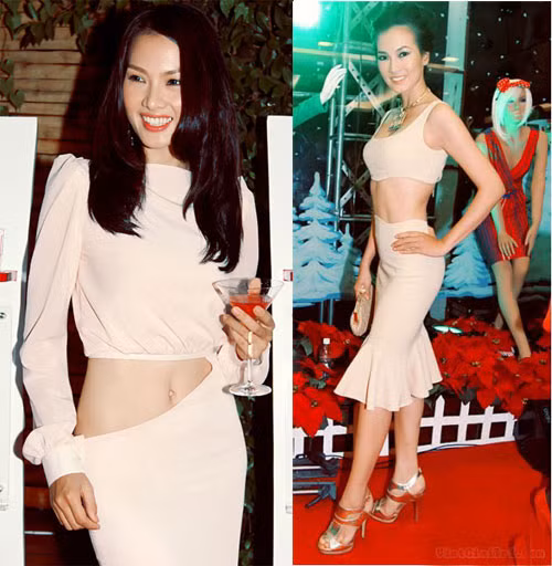 Anh Thư khoe rốn với chiếc váy lệch eo rất "dị". Xem thêm:Những chiếc cằm bỗng "biến hình" của Sao Việt