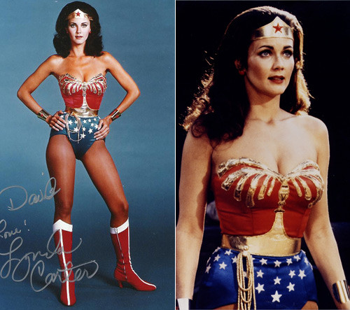 Lynda Carter (Wonder Woman, 1975-1979): Lynda Carter khoe triệt để vóc dáng đồng hồ cát sexy với eo thon, ngực và hông nở với trang phục này.
