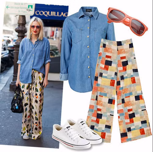 Áo denim với quần ống rộng sẽ mang lại hiệu quả tích cực.