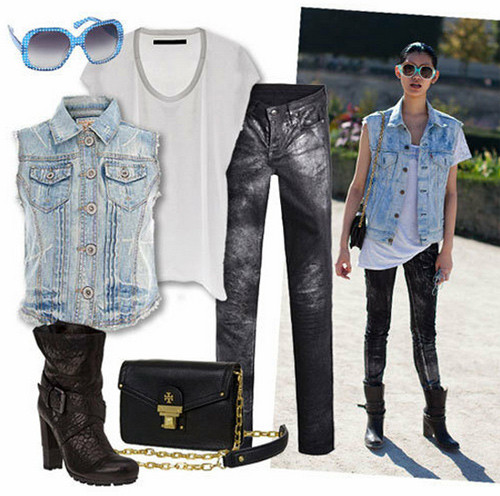 Một cô nàng bụi phủi trên đường phố.