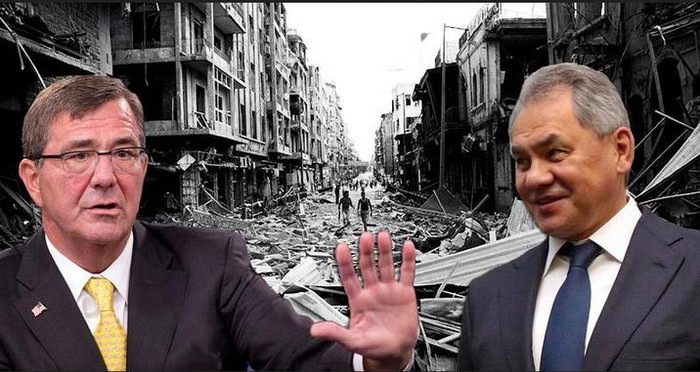 Bộ trưởng Quốc phòng Mỹ Ashton B. Carter và Bộ trưởng Quốc phòng Nga Sergei Shoigu