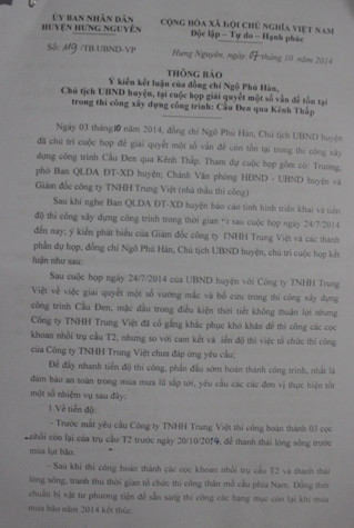 Văn bản đánh giá những tồn tại việc thi công cầu Đen của chủ đầu tư công trình UBND huyện Hưng Nguyên Văn bản đánh giá những tồn tại việc thi công cầu Đen của chủ đầu tư công trình UBND huyện Hưng Nguyên