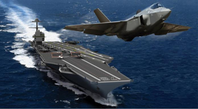 Tàu sân bay động cơ hạt nhân thế hệ mới USS Gerald R Ford Mỹ và máy bay chiến đấu tàng hình F-35C (mô hình) Tàu sân bay động cơ hạt nhân thế hệ mới USS Gerald R Ford Mỹ và máy bay chiến đấu tàng hình F-35C (mô hình)