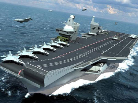 Tàu sân bay HMS Queen Elizabeth của Anh trong tương lai, áp dụng phương án cất cánh kiểu nhảy cầu. Tàu sân bay HMS Queen Elizabeth của Anh trong tương lai, áp dụng phương án cất cánh kiểu nhảy cầu.