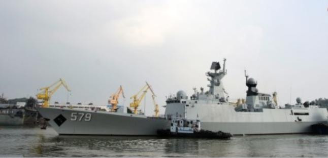 Tàu hộ vệ tên lửa Hàm Đan số hiệu 579 Type 054A chuẩn bị biên chế cho Hải quân Trung Quốc (nguồn mạng sina Trung Quốc)