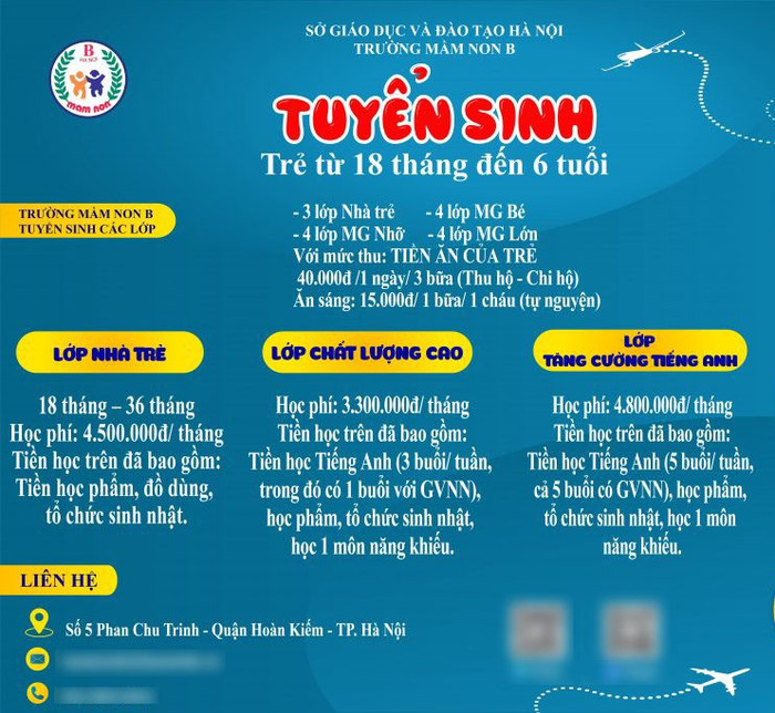 Thông báo tuyển sinh năm học 2025-2026 của Trường Mầm non B - 1 trong 7 trường mầm non chất lượng cao của Hà Nội. Ảnh: website nhà trường.