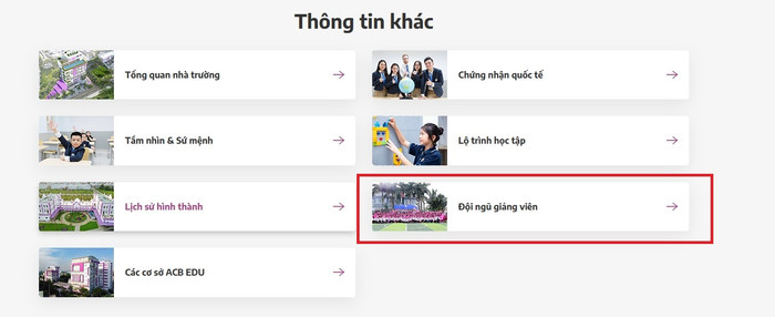 Website nhà trường có mục về "đội ngũ giảng viên" nhưng không có thông tin cụ thể. Ảnh chụp màn hình image-28.jpg