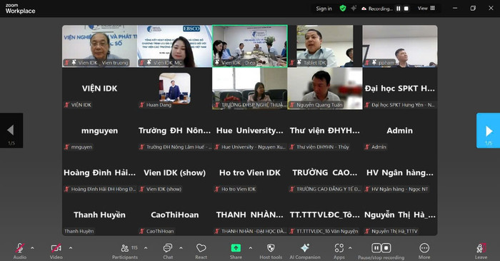 Đại diện một số cơ sở giáo dục đại học tham gia buổi lễ theo hình thức trực tuyến. vien-idk-2.jpg
