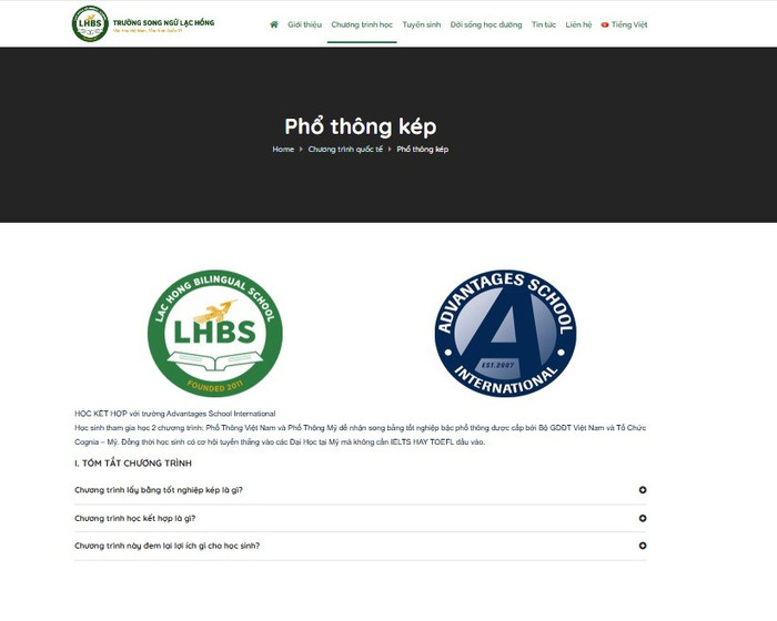 Chương trình phổ thông kép vẫn được giới thiệu trên website dù trường dừng tuyển sinh từ năm học 2022-2023. Ảnh chụp màn hình Chương trình phổ thông kép vẫn được giới thiệu trên website dù trường dừng tuyển sinh từ năm học 2022-2023. Ảnh chụp màn hình
