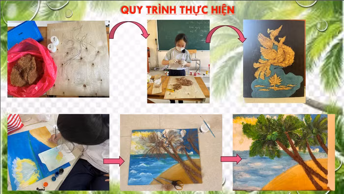 Quy trình thực hiện sản phẩm tranh từ xơ dừa.