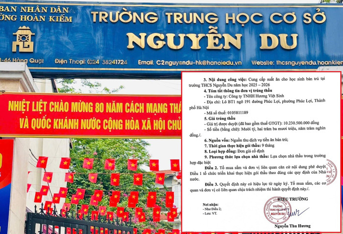 Năm học 2025-2026, Công ty Hương Việt Sinh trúng gói thầu trị giá hơn 10,2 tỷ đồng tại Trường Tiểu học Nguyễn Du. nguyen-du.jpg