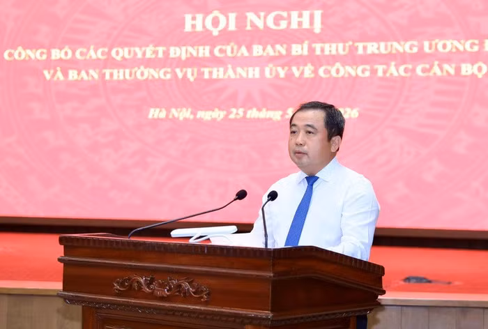 Bí thư Thành ủy Hà Nội Trần Đức Thắng phát biểu tại hội nghị. Ảnh: HNP.