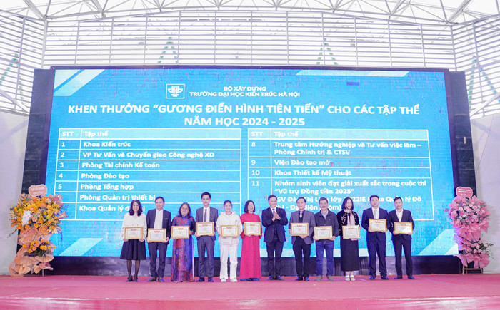 Nhà trường triển khai khen thưởng “Gương điển hình tiên tiến” cho 11 tập thể năm học 2024–2025. Ảnh: NTCC.
