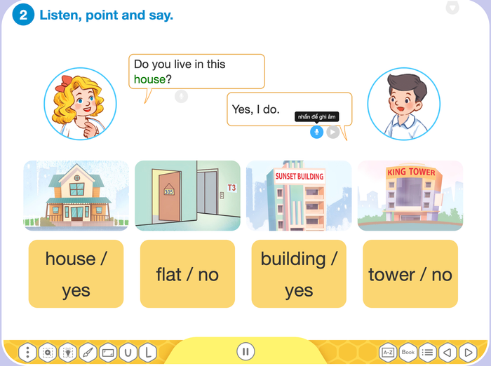 Nền tảng học liệu số có chức năng ghi âm và nghe lại giọng nói của học sinh nhằm rèn luyện cách phát âm và phản xạ trong giao tiếp bằng ngoại ngữ. Ảnh: chụp màn hình. anh-man-hinh-2025-09-29-luc-225710.png