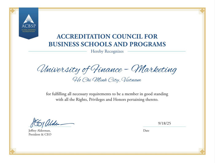 Trường Đại học Tài chính – Marketing (UFM) chính thức trở thành thành viên của Hội đồng Kiểm định các Trường và Chương trình Đào tạo Kinh doanh (ACBSP). 9c9d2301-7c59-4203-9f6d-0fc8db414717.jpg