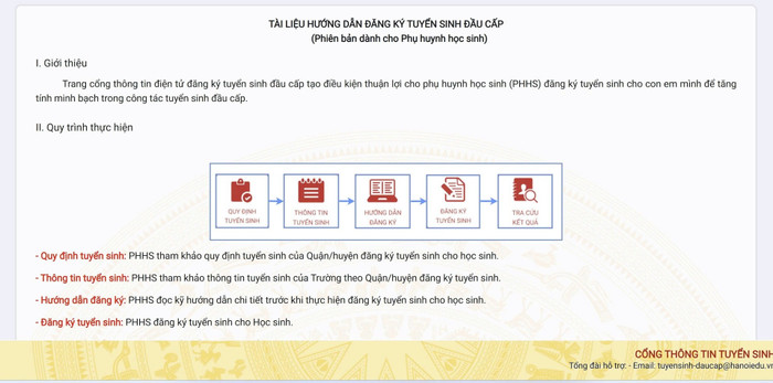 Cổng thông tin tuyển sinh đầu cấp của thành phố Hà Nội được thiết kế khoa học, thông tin hướng dẫn rõ ràng giúp sử dụng và tra cứu dễ dàng. Ảnh: chụp màn hình. Cổng thông tin tuyển sinh đầu cấp của thành phố Hà Nội được thiết kế khoa học, thông tin hướng dẫn rõ ràng giúp sử dụng và tra cứu dễ dàng. Ảnh: chụp màn hình.
