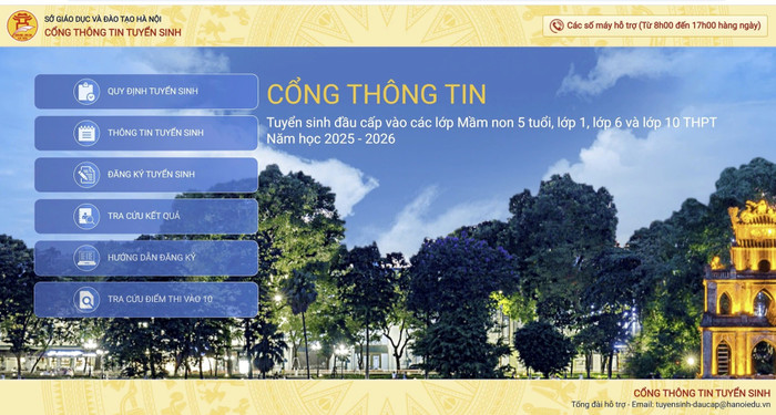 Cổng thông tin điện tử đăng ký tuyển sinh đầu cấp trực tuyến của thành phố Hà Nội. Ảnh: chụp màn hình. Cổng thông tin điện tử đăng ký tuyển sinh đầu cấp trực tuyến của thành phố Hà Nội. Ảnh: chụp màn hình.