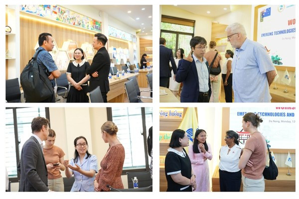 Giảng viên UED trao đổi cùng các thành viên đoàn học giả sau buổi làm việc. Ảnh: Website nhà trường. trao-doi-sau-buoi-lam-viec.jpg