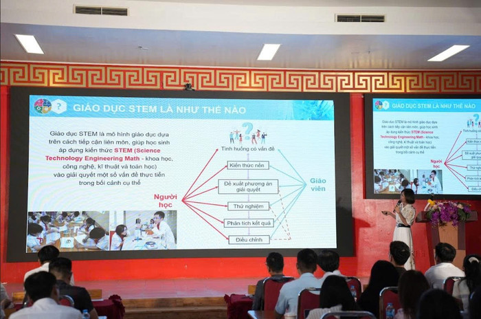 Đại diện các Khoa giới thiệu về các chương trình đào tạo mới. Ảnh: NTCC. z6690546135338-42bab1fd770555c1db32c95f6d905723.jpg