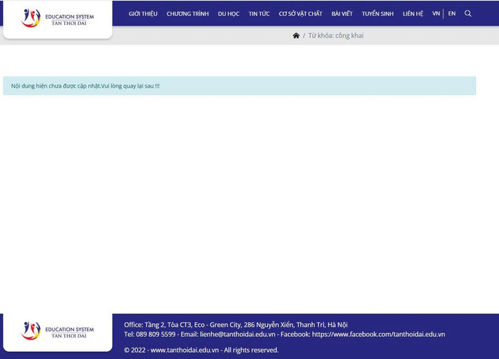 Phóng viên tìm ở các tiểu mục và từ khóa "báo cáo thường niên", "công khai" trên website, tuy nhiên hệ thống không cho ra kết quả. Ảnh chụp màn hình website. z7000709582677-31fb598ecab383562e704b952c94ec9e.jpg