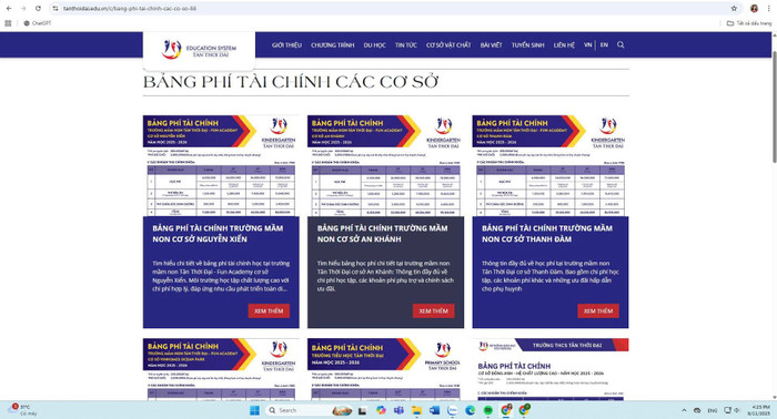 Học phí năm học 2025-2026 của các cơ sở đã được cập nhật. Ảnh chụp màn hình ngày 11/9/2025. z7000890270198-ec396306ce6816f3f23285a65d233517.jpg