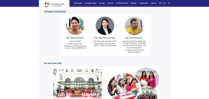 Về đội ngũ giáo viên, trường chỉ để hình ảnh một số giáo viên, không có thông tin cụ thể. Ảnh chụp màn hình. z7000700816906-4b961882c83f90c74cdbee9a90a7b988.jpg