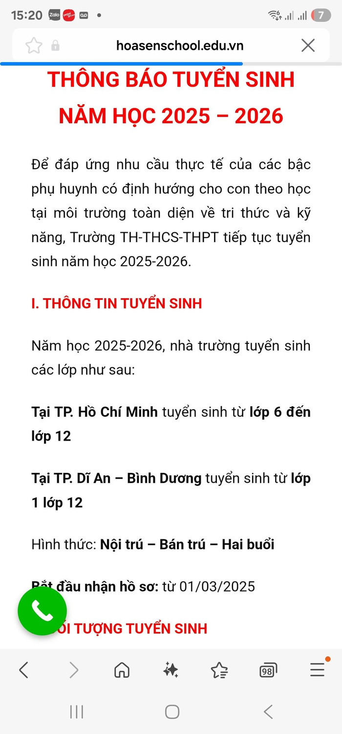 Quảng cáo tuyển sinh trên website của Trường Hoa Sen. Ảnh chụp màn hình. quangcaotsinhhsen.jpg