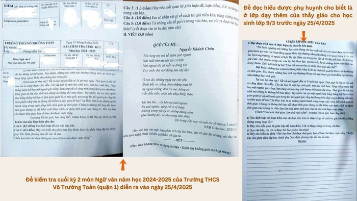Tài liệu ôn tập của giáo viên và đề kiểm tra cuối kỳ 2 môn Ngữ văn lớp 9 của Trường trung học cơ sở Võ Trường Toản (ảnh do PHCC cung cấp) devtt.jpg