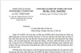 Sở GD&ĐT An Giang yêu cầu Tiểu học A Tân An nghiêm túc khắc phục hạn chế trong công tác dạy học