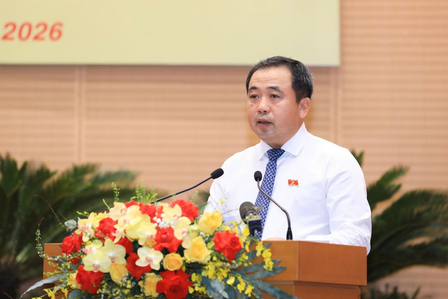 Bí thư Thành ủy Trần Đức Thắng phát biểu tại kỳ họp. Ảnh: hanoi.gov.vn