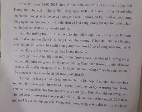 Trích phản ánh của chị Vũ Thị Hằng - người thân của em Vũ Trúc Phương việc bị yêu cầu rút học bạ (ảnh: T.Q) Trích phản ánh của chị Vũ Thị Hằng - người thân của em Vũ Trúc Phương việc bị yêu cầu rút học bạ (ảnh: T.Q)