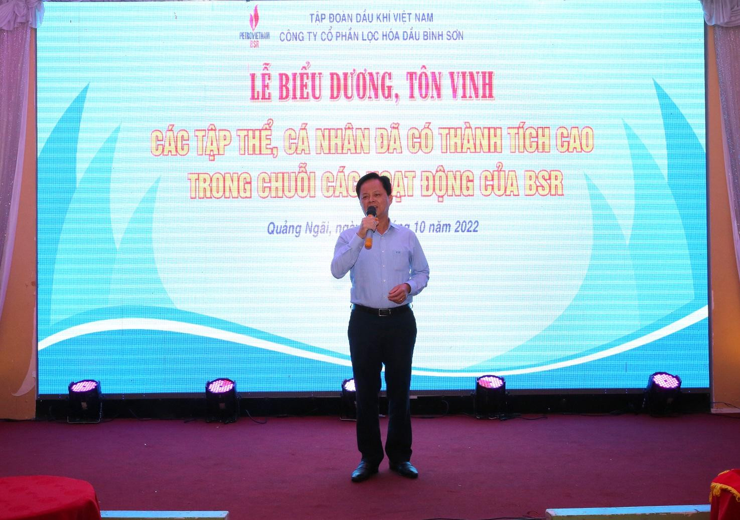Chủ tịch Hội đồng quản trị Công ty cổ phần Lọc hóa dầu Bình Sơn Nguyễn Văn Hội phát biểu tại chương trình. Ảnh: BSR