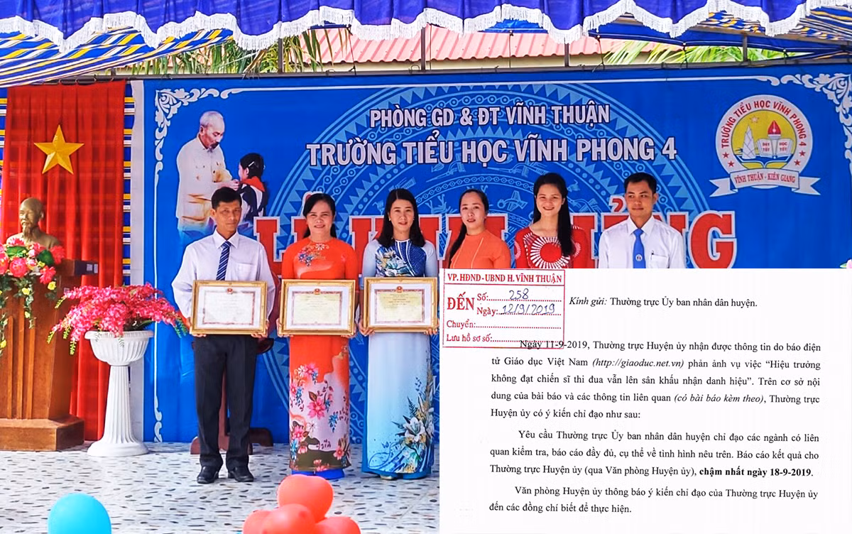 Thường trực Huyện ủy chỉ đạo vụ Hiệu trưởng diễn cảnh nhận danh hiệu