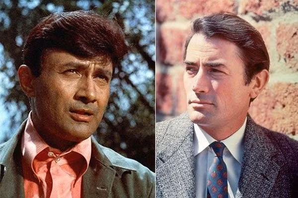 Dev Anand và Gregory Peck. Chỉ cần nhìn vào bức hình so sánh của hai nam tài tử này cũng dễ dàng nhận ra sự tương đồng về ngoại hình giữa họ. Dev Anand và Gregory Peck. Chỉ cần nhìn vào bức hình so sánh của hai nam tài tử này cũng dễ dàng nhận ra sự tương đồng về ngoại hình giữa họ.