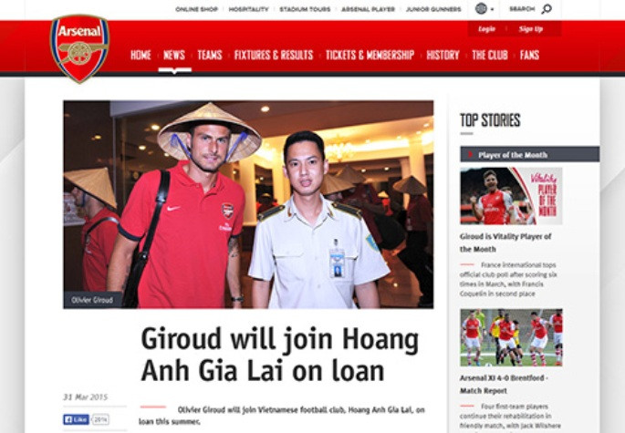 Thông báo trên trang chủ của Arsenal - Ảnh nguồn Thế thao - Văn hóa. Thông báo trên trang chủ của Arsenal - Ảnh nguồn Thế thao - Văn hóa.
